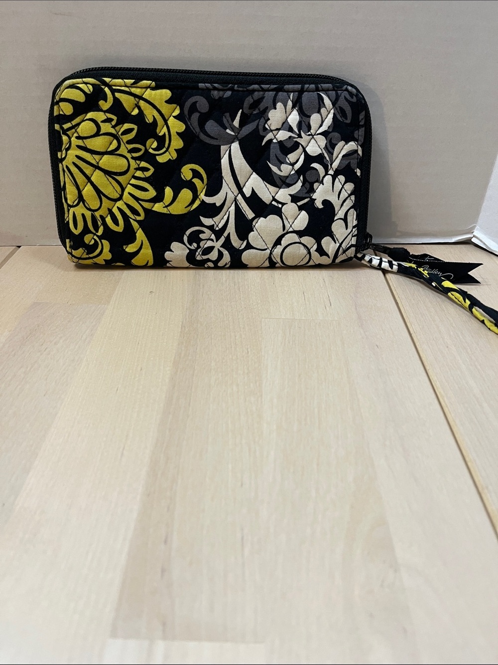Vera Bradley Women's Zip-Around
Floral Wallet Wristlet, Black Gray White Yellow